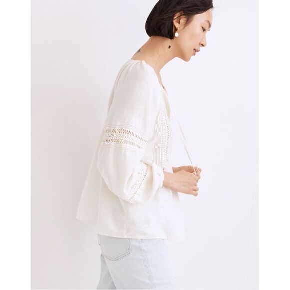 NWT Madewell‎ Linen Blend Pintuck Cream Peasant Top Size 2X *Sold Out Online* - Picture 2 of 9